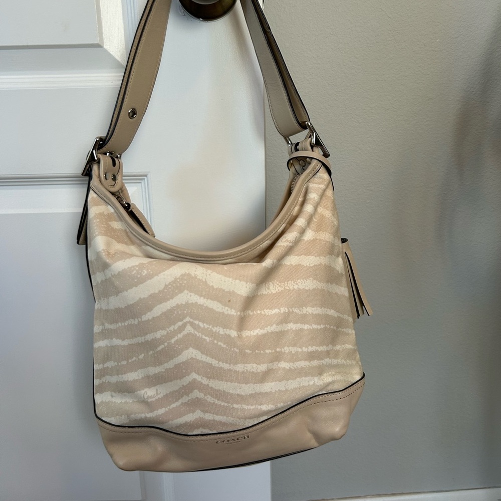 Coach Cream and Tan Striped Shoulder Bag